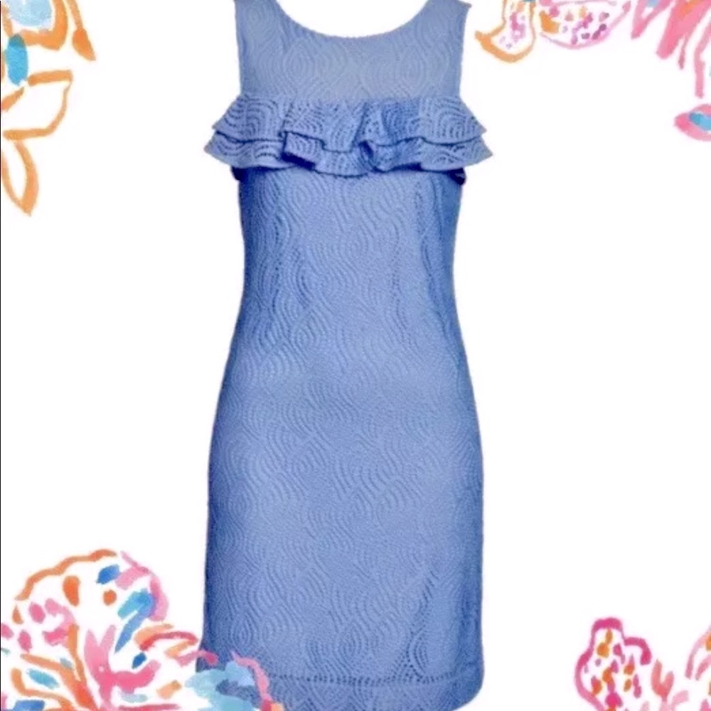 Lilly Pulitzer NWT Janine Stretch Dress Blue Peri Flowing Leaf Lace Size L